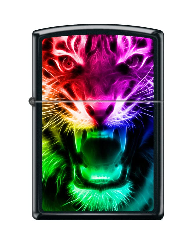 Zippo Lighter- Personalized Engrave Rainbow Tiger Black Matte #Z5472
