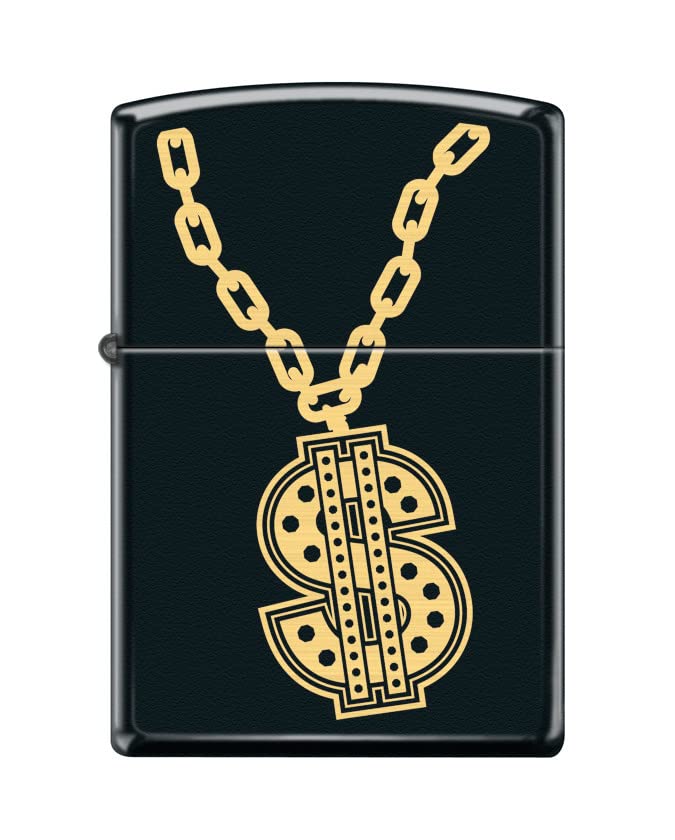 Zippo Lighter- Personalized Engrave Bling Dollar Sign Hip Hop Black Matte #Z5448