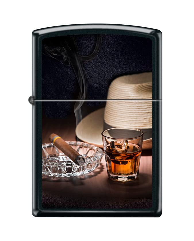 Zippo Lighter-Personalized Custom Message Engraved on Backside Cuban Rum and Cigar Black Matte Windproof Lighter #Z5488