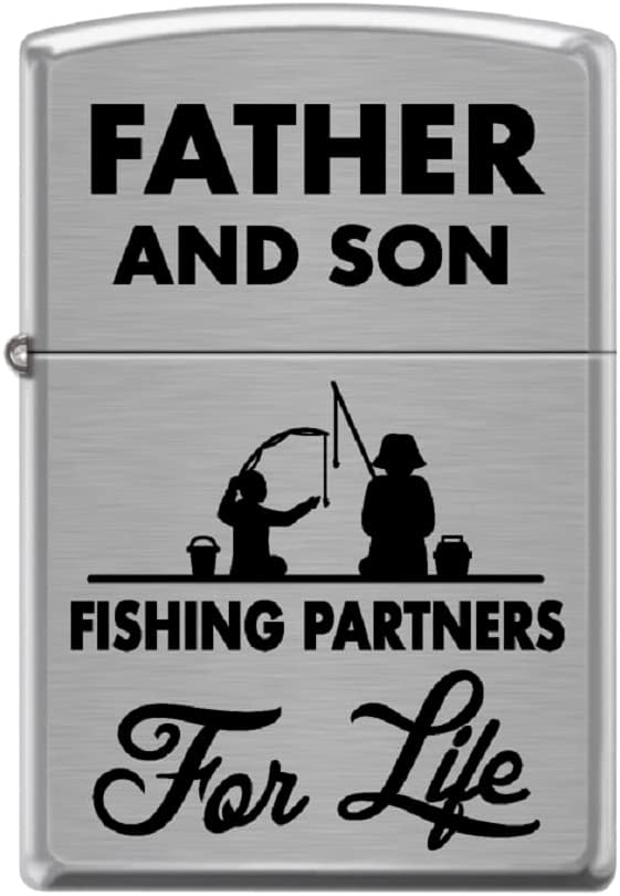 Zippo Lighter-Personalized Customize Message Engrave on Back Father and Son Fishing Brushed Chrome Lighter #Z5527
