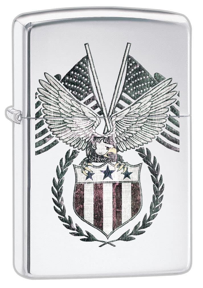 Zippo Lighter- American Bald Eagle Shield High Polish Chrome Lighter #Z5265