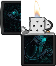 Load image into Gallery viewer, Zippo Black Light Spiritual Cat Design Black Matte Pocket Lighter
