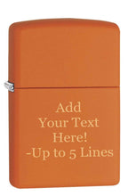 Load image into Gallery viewer, Zippo Lighter – Personalized Custom Message Engraved Windproof Classic Pocket Lighter Orange Matte
