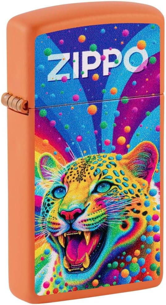 Zippo Lighter - Custom Message Engrave Slim, Leopard Design Orange Matte 46018