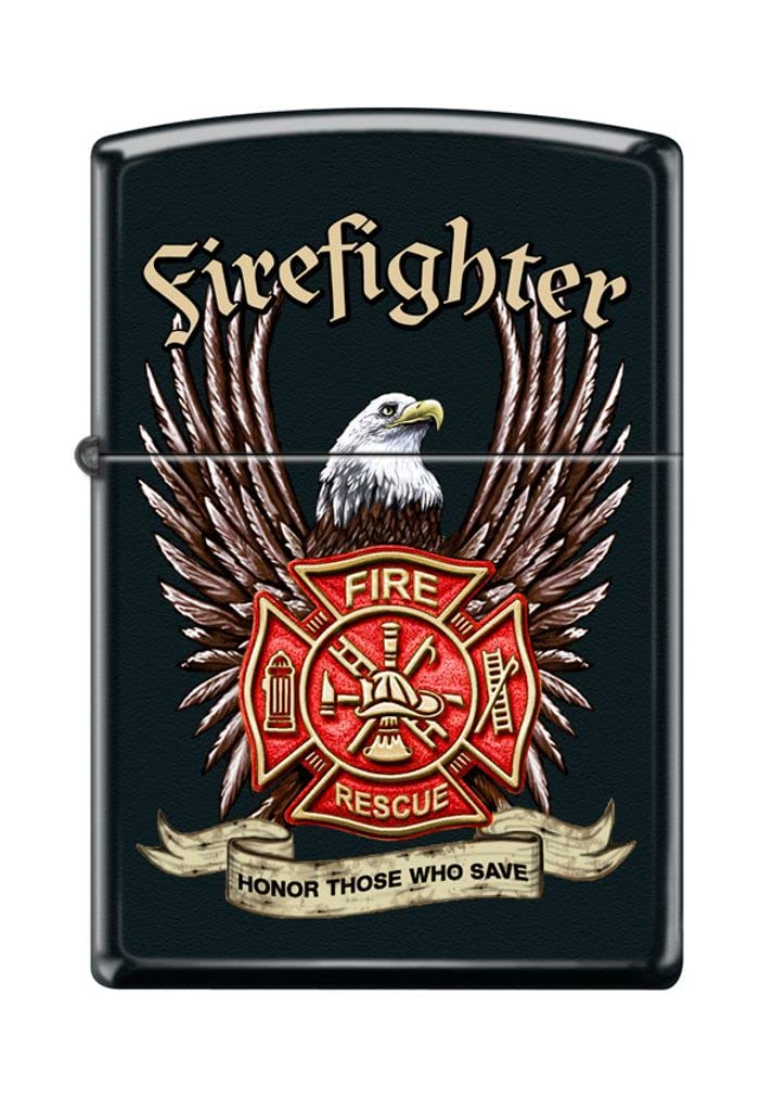 Zippo Lighter- Firefighter Eagles Shield Fireman Black Matte Lighter #Z5178