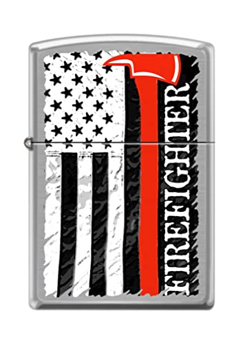 Zippo Lighter- Personalized Engrave for Firefighter US Flag Brushed Chrome Z5242