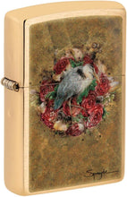 Load image into Gallery viewer, Zippo Spazuk Bird and Roses Design Brushed Brass Pocket Lighter
