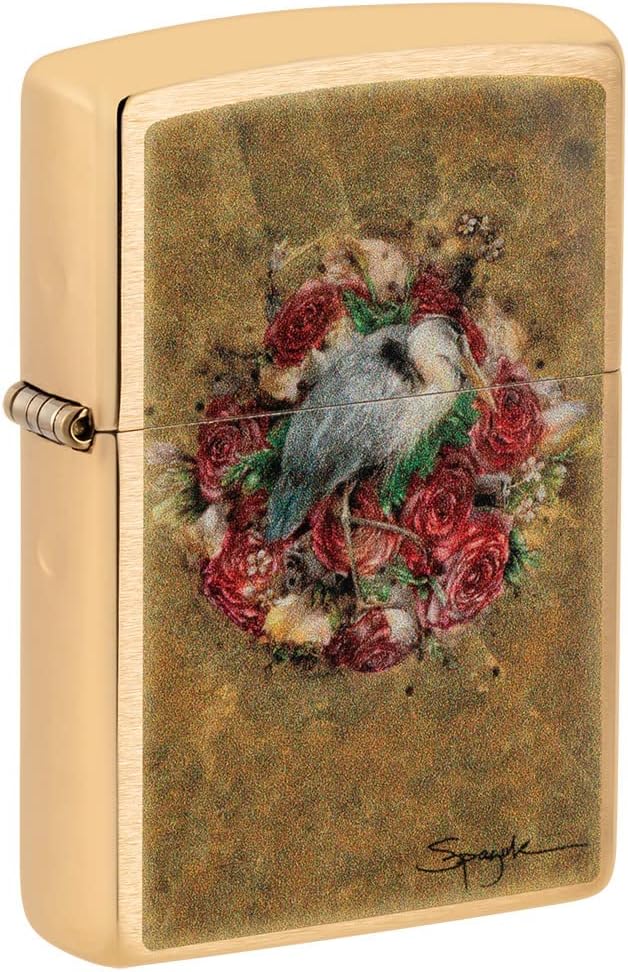 Zippo Spazuk Bird and Roses Design Brushed Brass Pocket Lighter