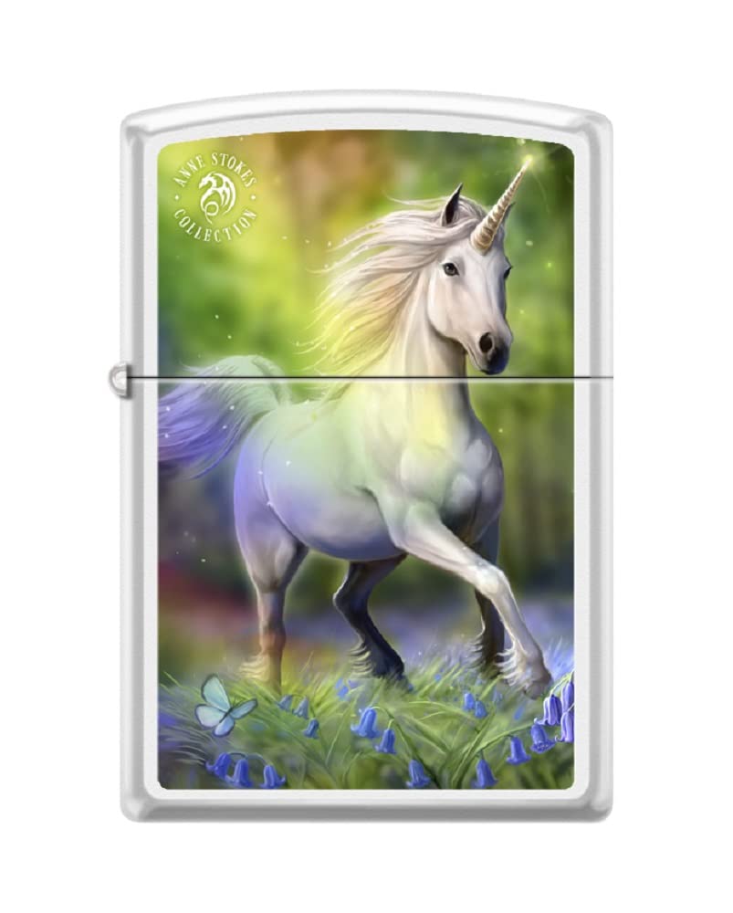 Zippo Lighter -for Anne Stokes Unicorn Horned Horse Rainbow Butterfly #Z5330