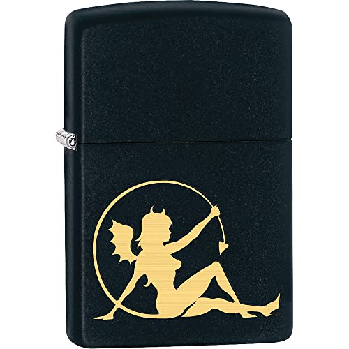 Zippo Lighter- Personalized Message for Gold Devil Angel Black Matte Lighter