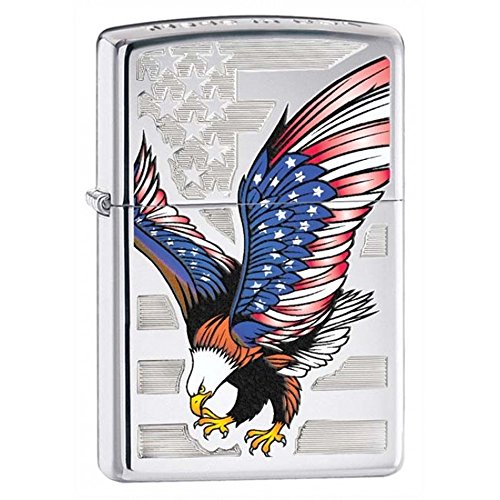 Zippo Lighter- Personalized Engrave Americana Eagle USA Flag Chrome 28449
