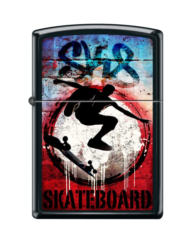Zippo Lighter-Personalized Custom Message Engraved on Backside Skate Board Grunge Design Black Matte Windproof Lighter #Z5501