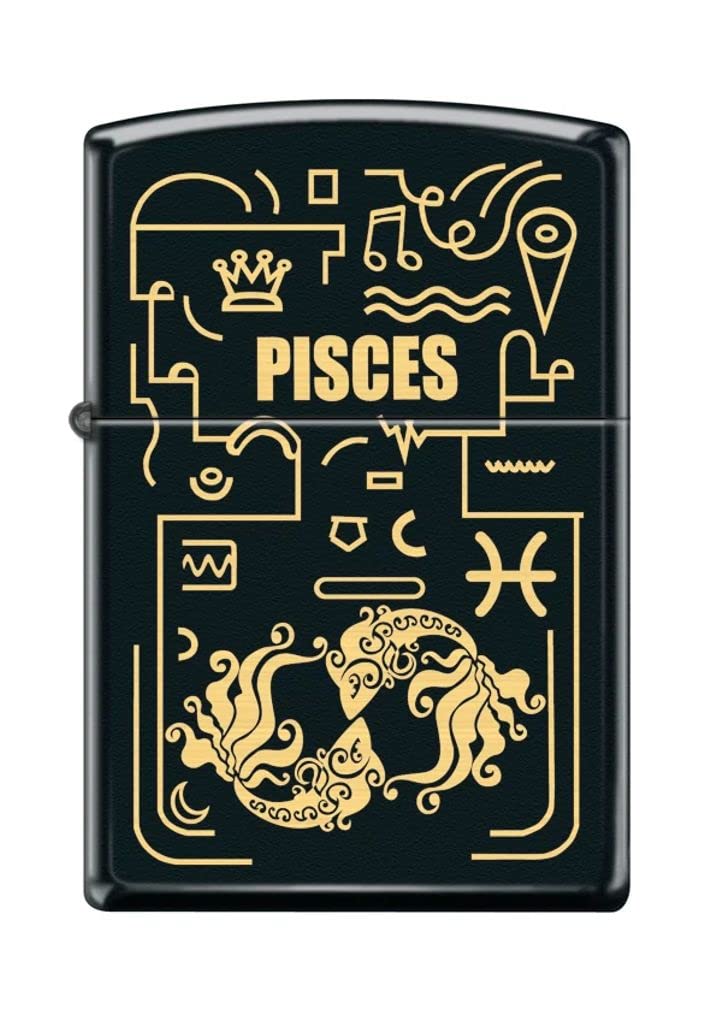 Zippo Lighter- Personalized Message Engrave for Pisces Zodiac Black Matte #Z5305