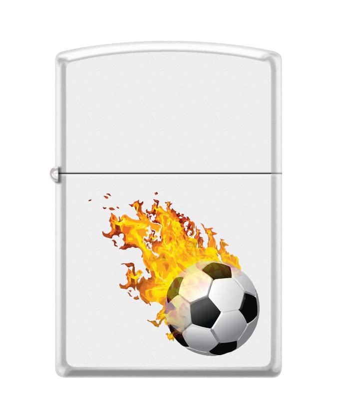 Zippo Lighter-Personalized Custom Message Engraved on Backside Soccer White Matte Windproof Lighter #Z5478