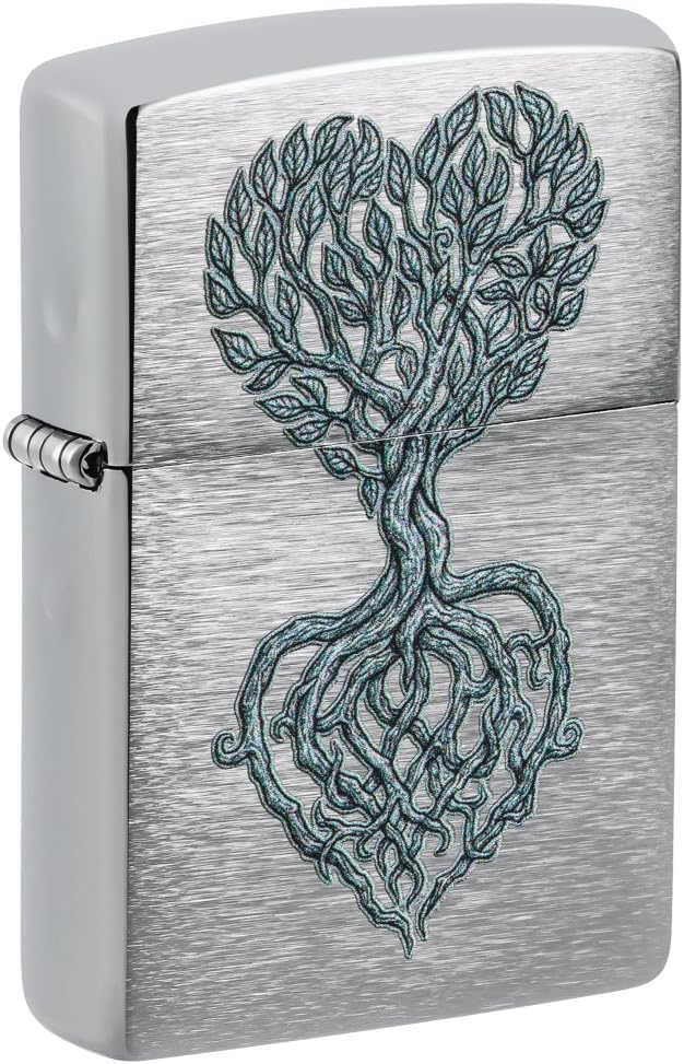 Zippo Lighter - Customize Message on Rooted in Love Brushed Chrome Pocket 46232
