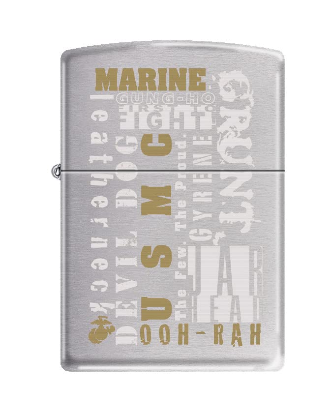 Zippo Lighter -for USMC Ooh-Rah! Devil Dogs First to Fight The Few The Proud Text Grunt Military Brush Chrome Windproof Lighter #Z5346