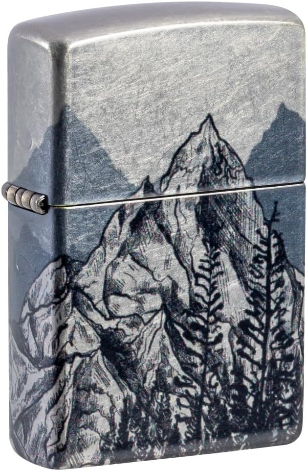 Zippo - Customized Message on Mountain Sketch 540 Tumbled Chrome Pocket 46280