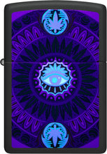 Load image into Gallery viewer, Zippo Black Light Cannabis Pattern Design Black Matte Pocket Lighter
