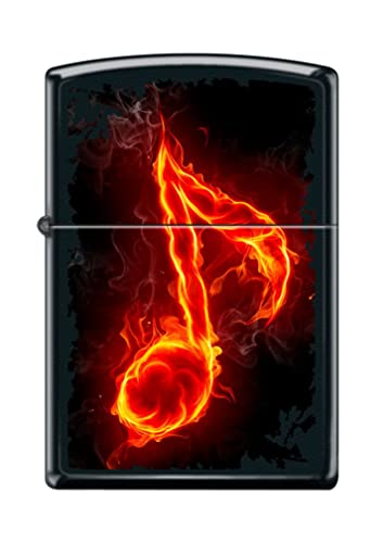 Zippo Lighter- Personalized Engrave Fiery Music Note Black Matte #Z5127