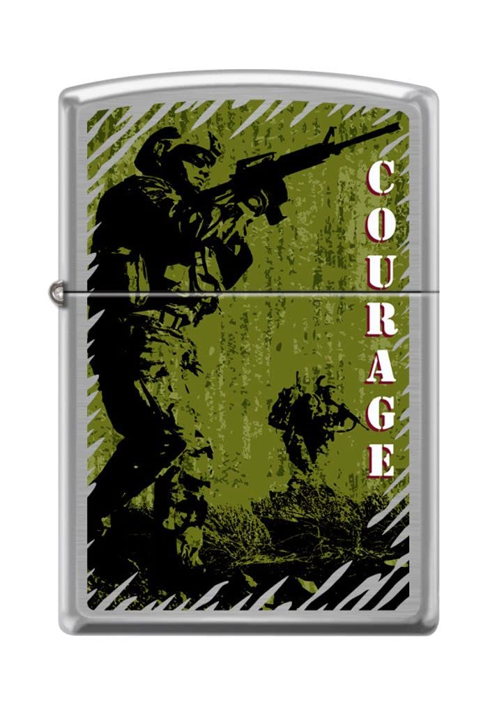 Zippo Lighter- Courage Soldier Brushed Chrome Windproof Lighter #Z5172